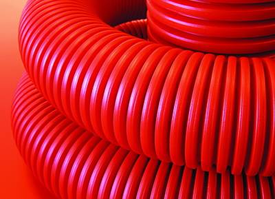 Труба гибкая двустенная для кабельной канализации д.75мм, цвет красный,в бухте 100м., с протяжкой