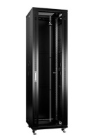 Шкаф монтажный телекоммуникационный 19" напольный для распределительного и серверного оборудования 42U 600x800x2055mm (ШхГхВ) передняя стеклянная и задняя сплошная металлическая двери, ручка с замком, цвет черный (RAL 9004)