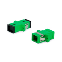 Оптический проходной адаптер SC-SC, SM, simplex, корпус пластиковый, зеленый, черные колпачки Hyperline