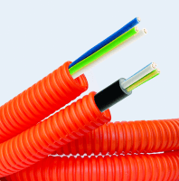 Труба ПНД гибкая гофрированная, д.16мм, цвет оранжевый, с кабелем 3*2,5ВВГнгLS  РЭК "ГОСТ+", 50м